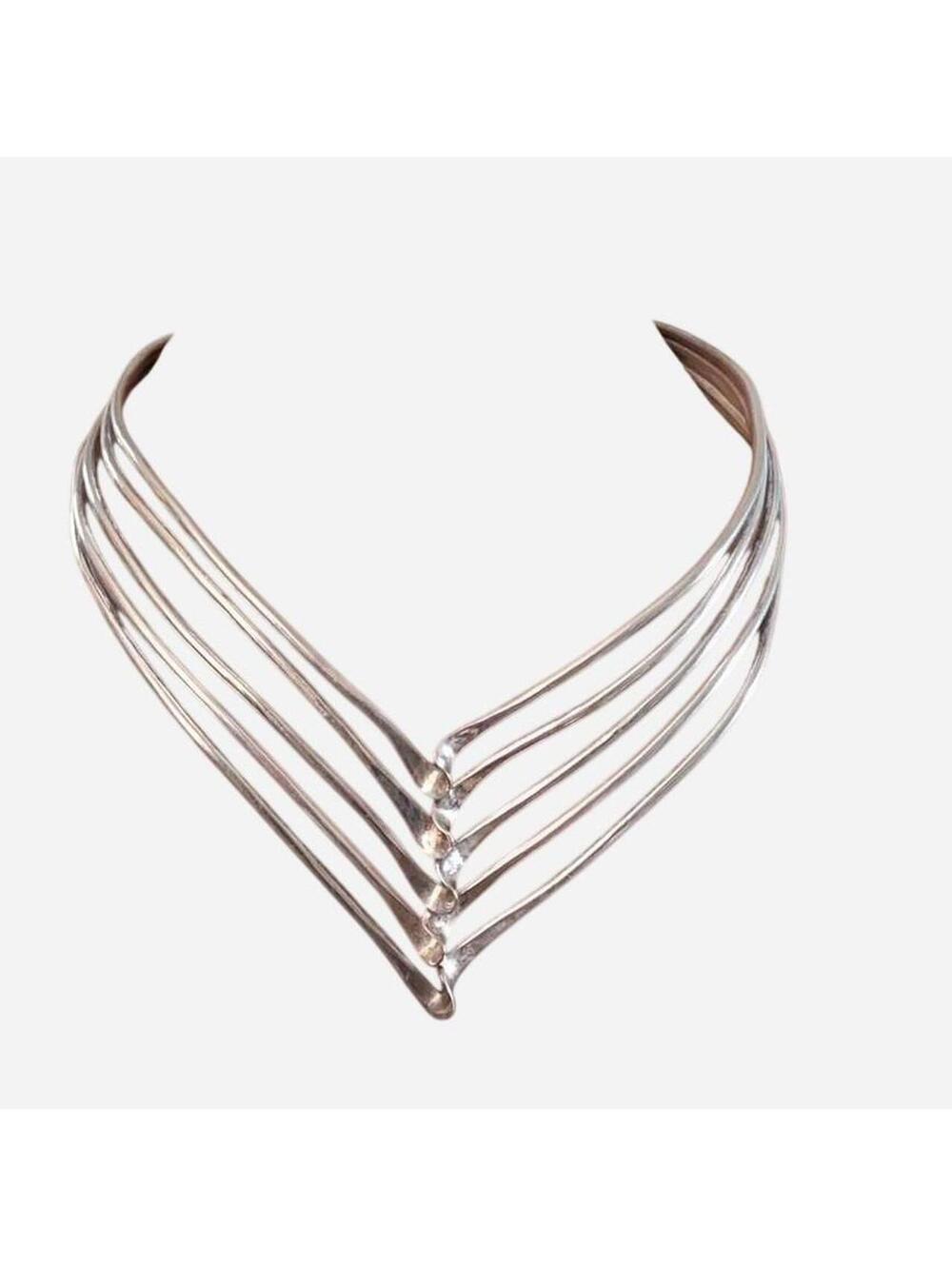 VTG 5 Strand Chevron Choker Necklace 925 Signed Mexico. Adjustable